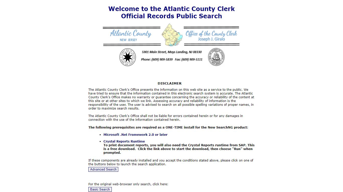 Welcome to the Atlantic County Clerk Official Records Public Search
